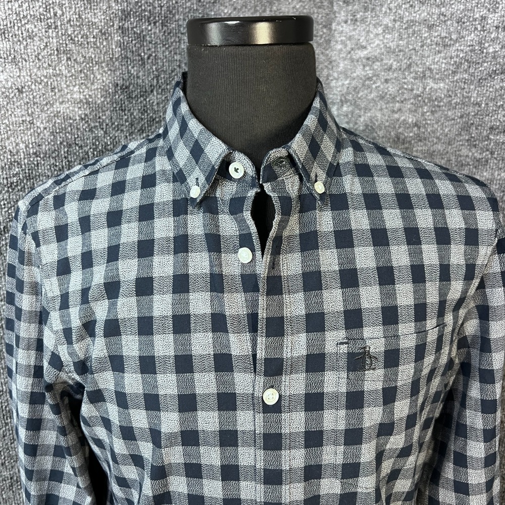 Penguin Munsingwear Shirt Men's Medium Navy Blue Sapphire Checkered‎ Smart